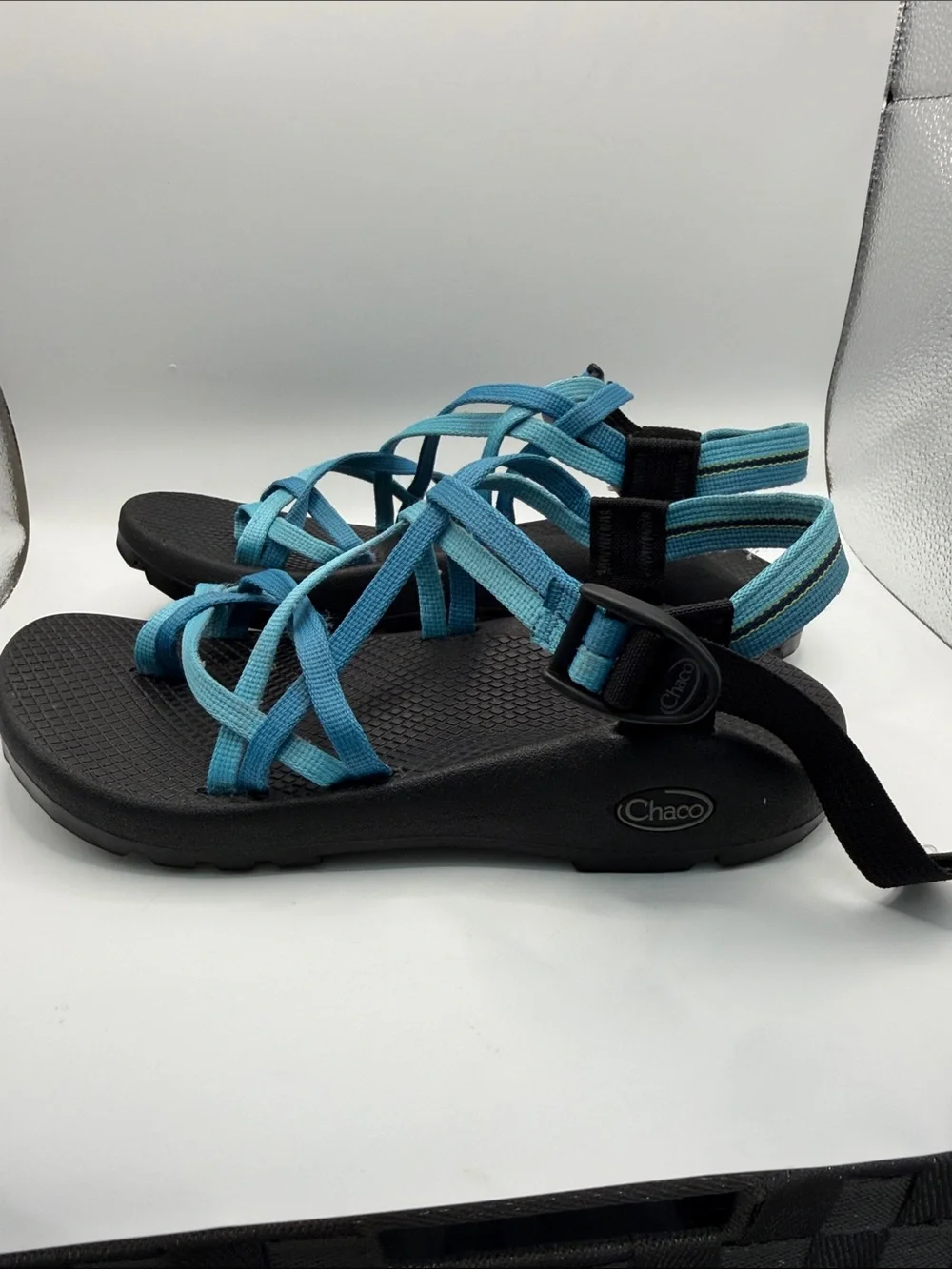 Chaco Women's Black Sandals with Light Blue Straps